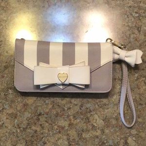 Betsey Johnson Gray/white striped wristlet/ wallet